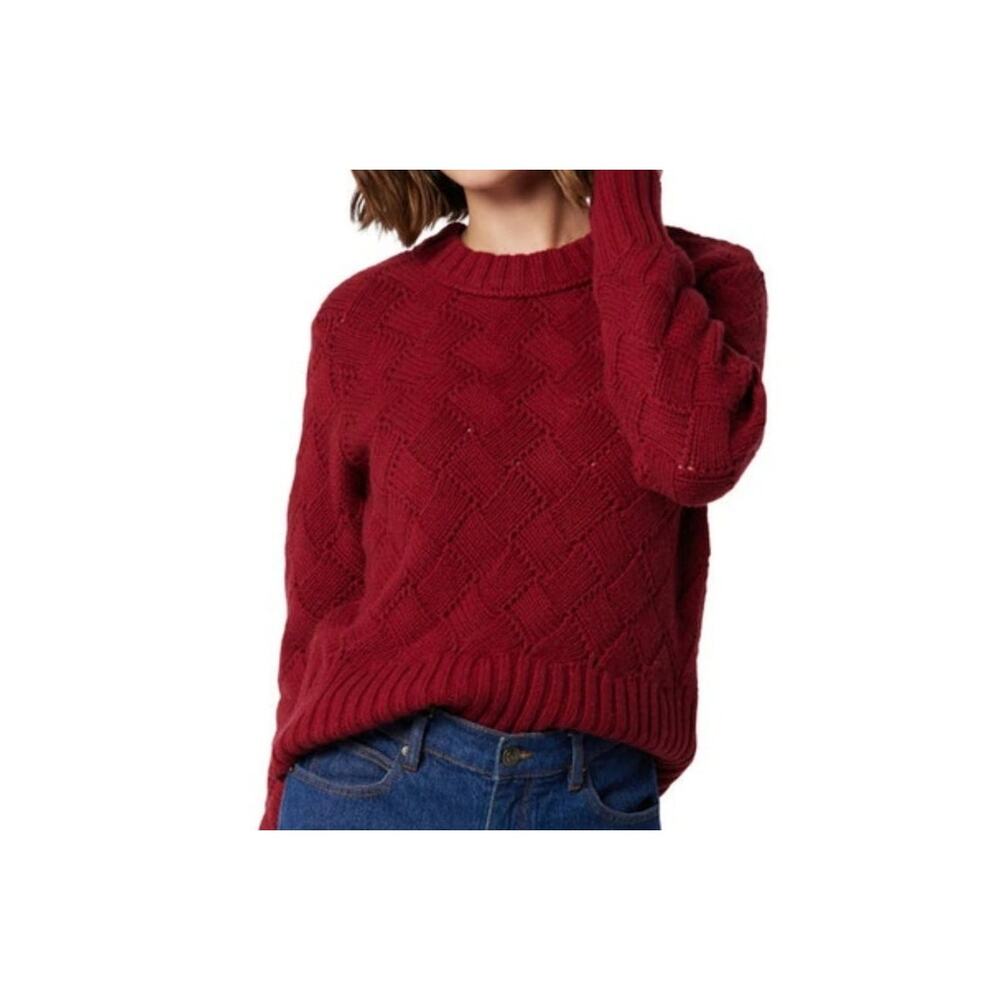 NWT $378 Joie Isabey 100% Wool Red Sweater Cable Knit Woven Pattern size Large